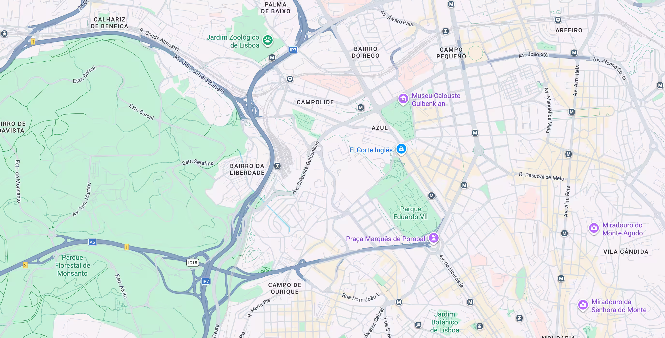 Mapa de Lisboa com o Parque Eduardo VII